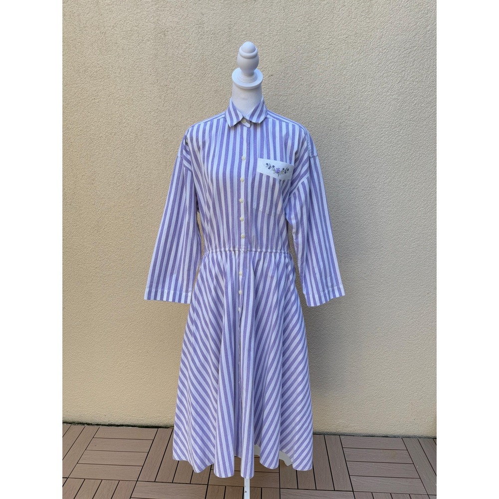 California Design Dorothy Samuel lavender white pin Stripe cotton shirt dress